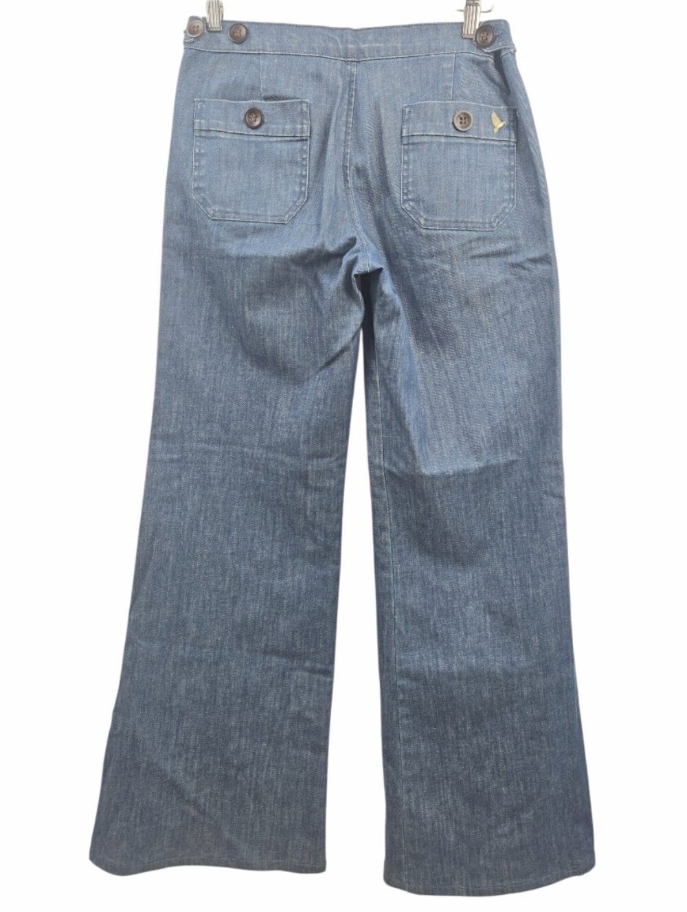 MiH Jeans Valencia High-Rise Sailor Button Wide Leg Mid Blue Denim - Picture 6 of 15